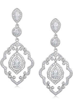 #ad Chandelier Wedding Formal Pierced Earrings Silver Art Deco Antique $19.88