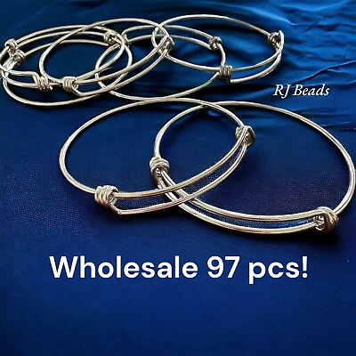 #ad 97 pcs CLOSEOUT Wholesale Adjustable Stainless Steel Silver Expandable Bangles $85.00