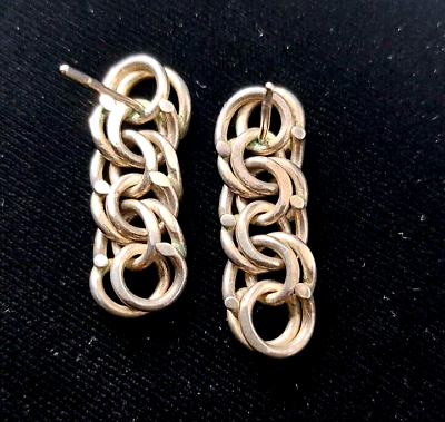 #ad Chain Link Earrings Dangle Drop Style 1quot; Long Sterling Silver 4.9 g $12.00