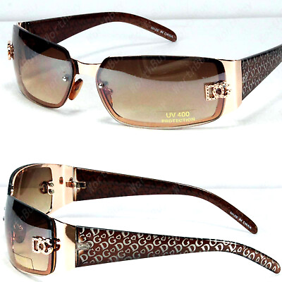 #ad New Womens Sunglasses Fashion Wrap Around Shades Gold Brown Semi Mirrored Lens $8.99