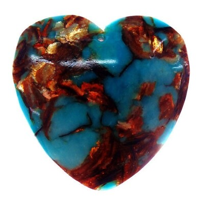 #ad Heart shaped Artificial Turquoise amp; Gold Copper Bornite Stone Pendant 40*40*6mm $4.98