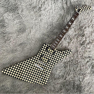 #ad Custom Explore Electric Guitar Yellow Checker H H Pickups Rosewood Fretboard $259.00