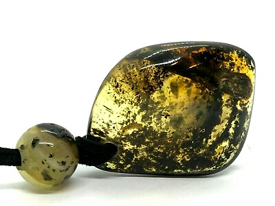 #ad AMBER PENDANT With Branch Unique Gift Baltic Round Bead Black Cord 171g 14143 $55.08