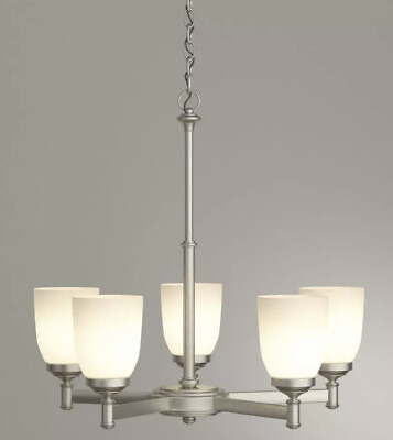 #ad Hampton Bay 5 Light Brushed Nickel Chandelier with Frosted Glass Shades $56.00