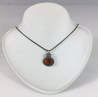 #ad Solid Silver amp; Amber Pendant On Snake Chain 41cm Chain Length GBP 19.00