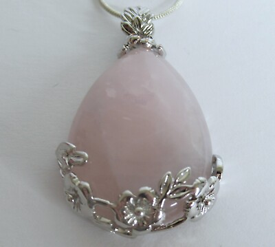#ad Charged Rose Quartz Crystal Flower Pendant Teardrop Necklace Healing Stone $13.49