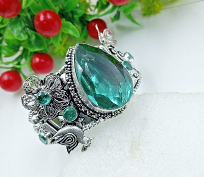 #ad Emerald Topaz Gemstone 925 sterling Silver Jewelry Cuff Bracelet $19.51