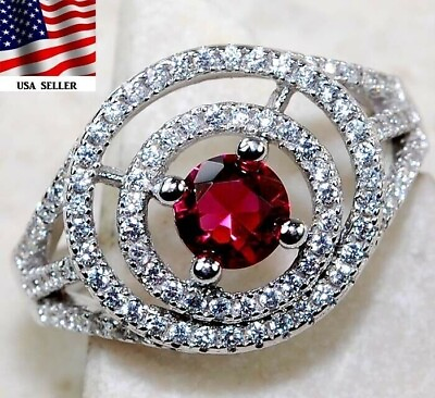 #ad 1CT Ruby amp; White Topaz 925 Solid Sterling Silver Ring Jewelry Sz 6 LB1 1 $30.99