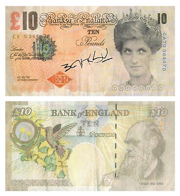 #ad Princess Diana Banksy Signed Di Faced £10 Pound Note Replica Tenner Banknote GBP 2.95