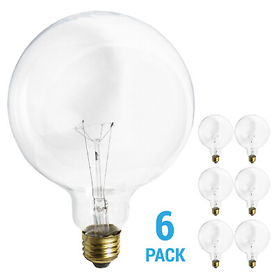 #ad 6 Pack S3012 60G40 Globe Light Bulb 120V 60W G40 Medium E26 Base Dimmable Clear $29.00