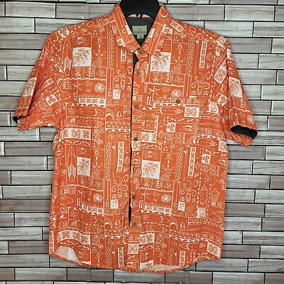 #ad New Burnside Men#x27;s Size Large Shirt Orange Button Short Sleeve Comfy Top $20.99