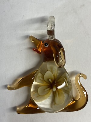 #ad Glass Pendant Dog Amber Yellow Necklace Lampwork Studio Made Glass Jewelry $10.45