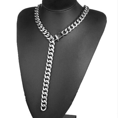 #ad Men#x27;s Choker Tail Hip Hop Rapper Stainless Steel Silver Cuban Chain Necklace New $24.99