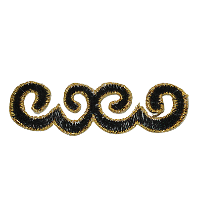 #ad Black Gold Embroidered Iron On Applique Scroll Motif Patch Small Vintage $8.24