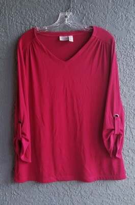 #ad Chicos Easywear Red Knit Top 3 4 Sleeve Size 2 L $18.75