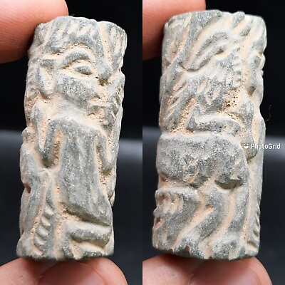 #ad Antique Bactrain Old Stone Ancient Cylinder Seal Bead With Impressions $49.00