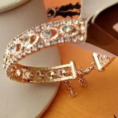 #ad NAPIER Glam Rose Gold Clear Crystal Textured Detail Flex Cuff Bracelet**NEW $19.49