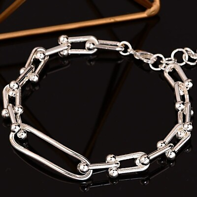 #ad 925 Sterling Silver Vintage U Shape Chain Bracelet Unique Trendy Stylish Bangle $8.62