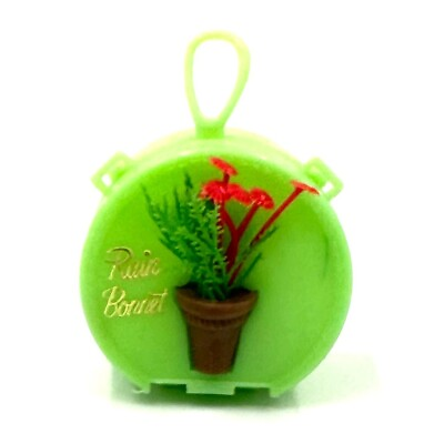 #ad Rain Bonnet Plastic Train Travel Case Mini Flowers Vase GREEN Purse New Vintage $9.49