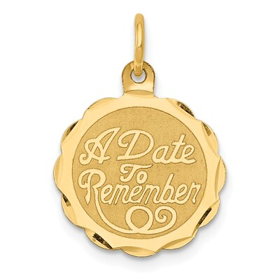 #ad 14k Yellow Gold A Date To Remember Disc Charm or Pendant 15mm $156.98