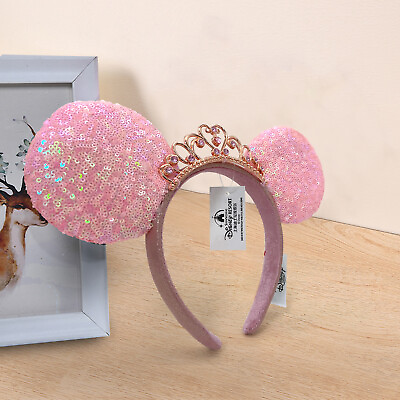 #ad Pink Sequin Minnie Mouse Headband Tiara Princess Crown Disney Parks Ears 2022 $14.42