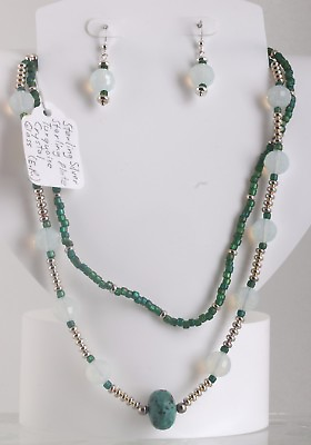 #ad STERLING amp; SILVER PLATE TURQUOISE GLASS CRYSTALS NECKLACE amp; EARRINGS SET 4195B $60.00