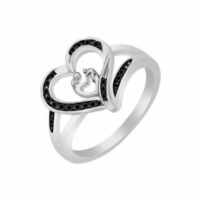 #ad 1 9 Ct Mother and Child Natural Diamond Heart Ring 925 Sterling Silver Womens $82.66