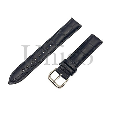 #ad 12 24 MM Black Genuine Leather Alligator Watch Band Strap Buckle Fits for Omega $12.99
