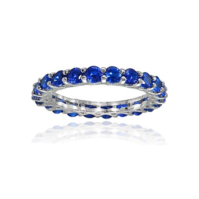 #ad Sterling Silver Created Blue Sapphire 3mm Round cut Eternity Band Ring Size 10 $24.99