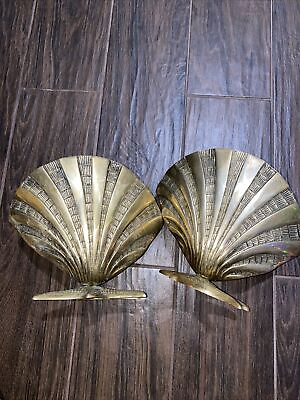 #ad Mid Century large brass Open clamshell pair Soft Gold $300.00