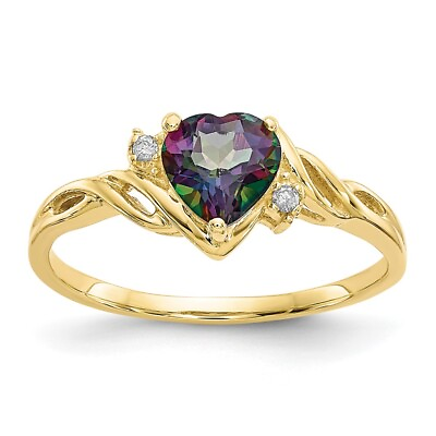 #ad 10k Yellow Gold Heart Mystic Fire Topaz amp; .01ct Diamond Ring for Women Size 6 $268.00