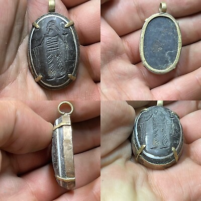 #ad Ancient Old Stone Roman Emperor Human Depicted Brass Amulet Pendant $40.00