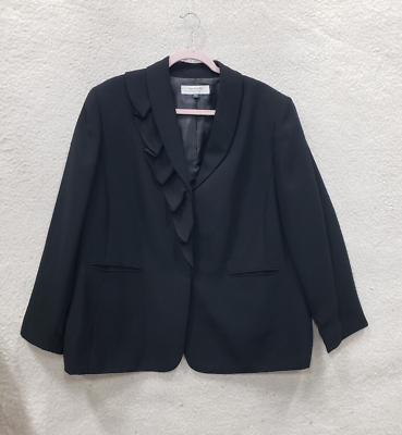 #ad Tahari Women Suit 18W Black 100% Polyester Ruffle Single Breasted Classic Fit $35.99