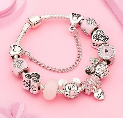 #ad PANDORA SILVER BRACELET WITH CRYSTAL HEART AND LOVE EUROPEAN CHARMS $24.29