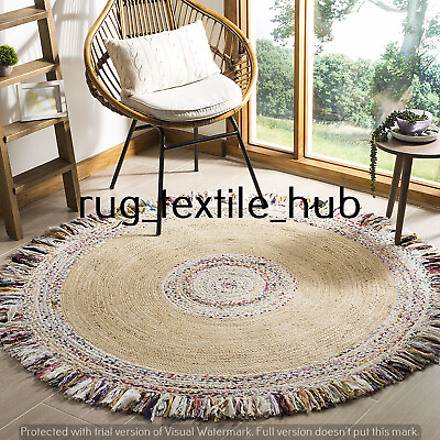 #ad Round Braided Jute amp; Cotton Natural Outdoor Bohemian Area Rugs Floor Mat Carpet $55.99
