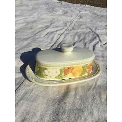 #ad Vintage metlox vernon ware butter dish white cream fruit strawberry orange 877 $21.00