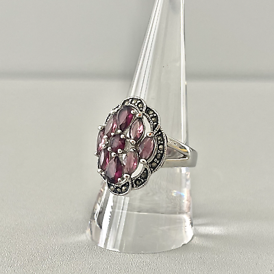 #ad Ring Cocktail Art Deco Boho Purple Pear Marquis Cut Crystals Silver Tone Size 9 $10.49