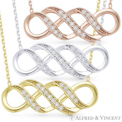 #ad Double Infinity Charm Pendant Love Forever Sterling Silver amp; CZ Crystal Necklace $25.19