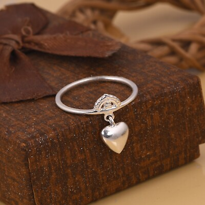 #ad Dangling Heart Charm Ring Silver Heart Charm Hanging Heart Couple Jewelry $17.99
