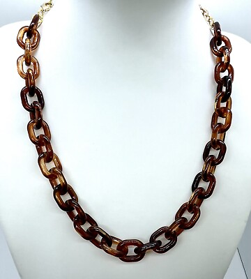 #ad Faux Tortoise Lucite Acrylic amp; Gold Tone Chain Link Light Weight Necklace $12.00