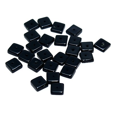 #ad 25Pcs Natural Black Spinel Flat Square Beads Briolette Loose Gemstone 7mm Approx $2.45