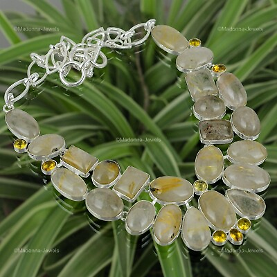 #ad Natural Golden Rutile Gemstone Chain Adjustable Necklace 925 Sterling Silver $42.53