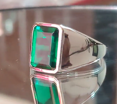 #ad Gemstone Ring For Men Sterling Silver Men Gemstone Signet Ring Emerald Ring For $184.04