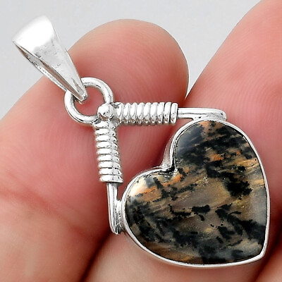 #ad Heart Russian Honey Dendrite Opal 925 Silver Pendant Valentine Jewelry P 1600 $10.49