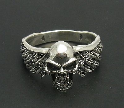 #ad Stylish Biker Sterling Silver Ring Stamped Solid 925 Skull Wings Handmade $34.80
