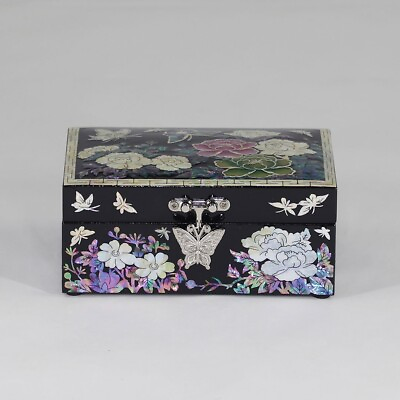 #ad Peony Asian Mini Wooden Storage Jewelry Box New Handmade Wood Antique Case Black $76.57