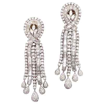 #ad Circa 1940 1950s Vintage Elegant 11.00CT Pure White CZ Chandelier Women Earrings $370.00