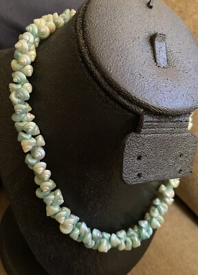 #ad Vintage Trochus Tasmanian Aboriginal Maireener Iridescent Blue Shell Necklace $125.00