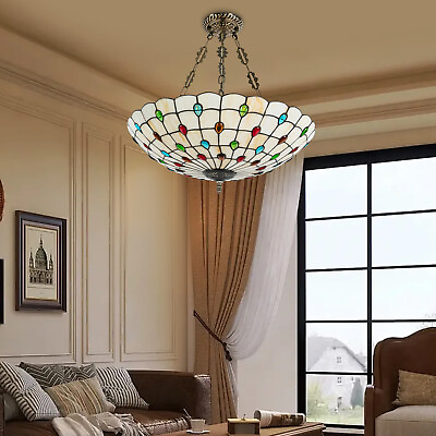 #ad #ad Tiffany Style Vintage Chandelier Stained Glass Flush Mount Ceiling Light Fixture $139.84