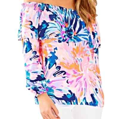 #ad Lilly Pulitzer Dee Off the Should Top in Multi Off Tropic Size Small $45.00